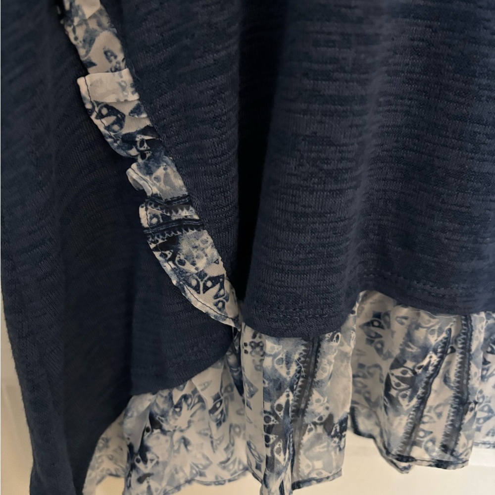 Style & Co. Navy Blue Tunic with Floral Ruffle - Picture 2 of 3
